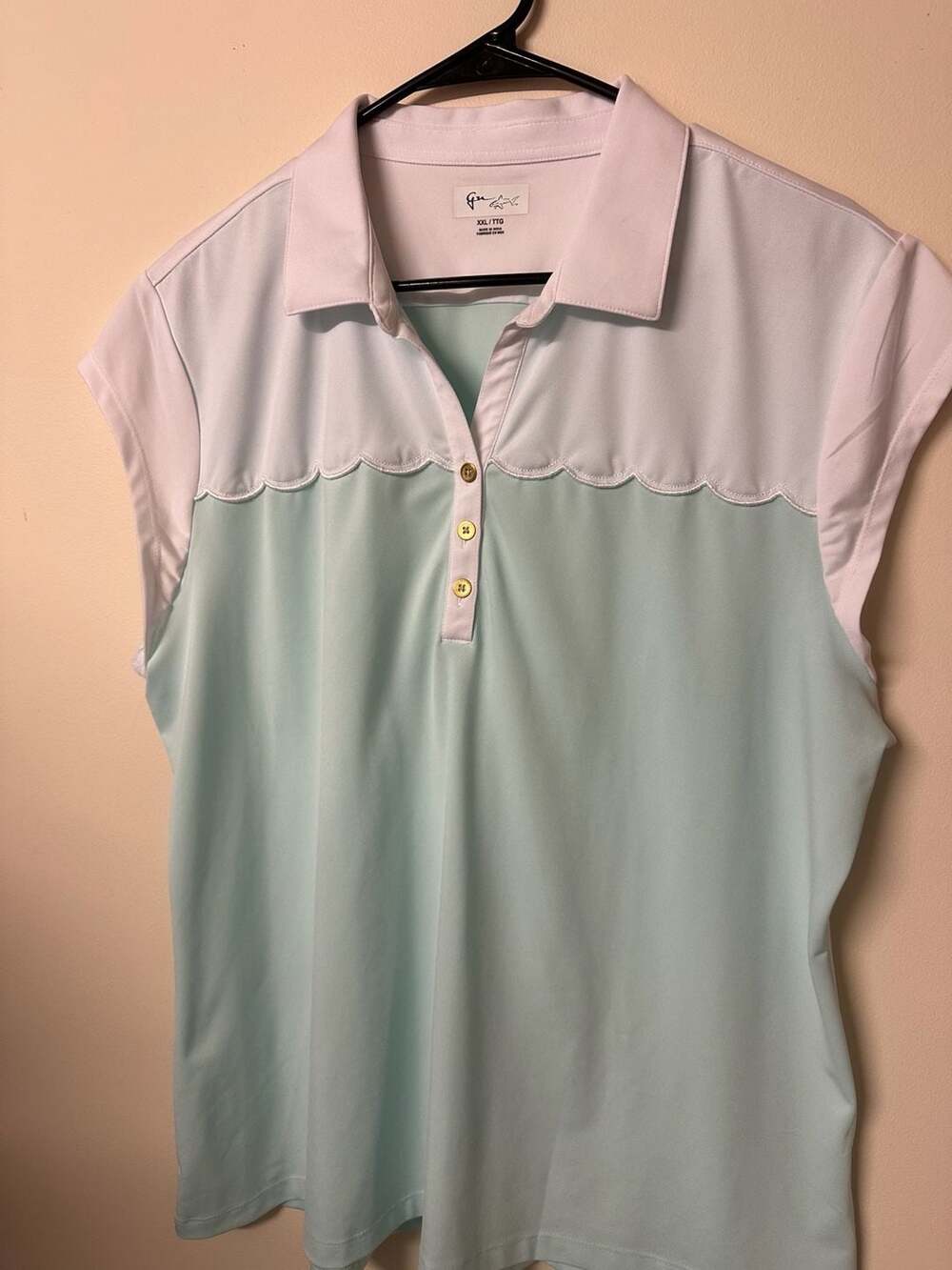 Greg Norman Women's Scallop Trim Sleeveless Golf Polo Shirt Mint Green White XXL
